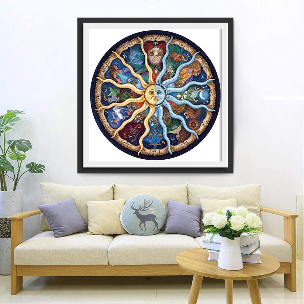 Heilig Esoterisch Cirkelgebeuren met Zon- en Maanmotief Diamond Painting