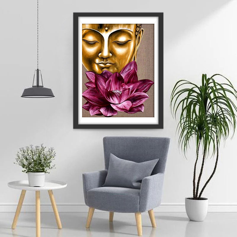 Heilige Boeddha-uitbeelding met Dieproze Lotus Diamond Painting
