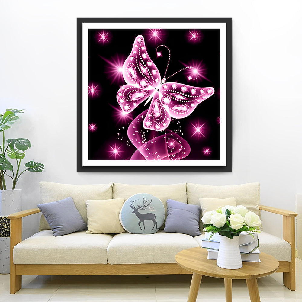 Helderroze Vlinder Diamond Painting