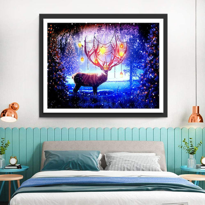 Hert Achter een Muur van Fantasiebloemen Diamond Painting