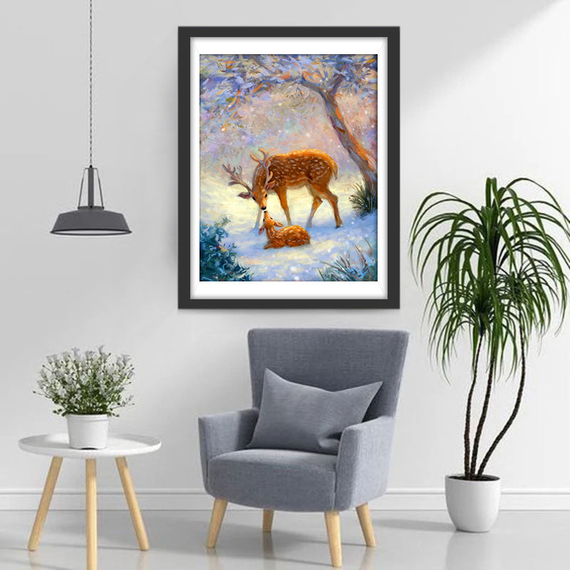 Hert en Kalf onder de Boom Diamond Painting