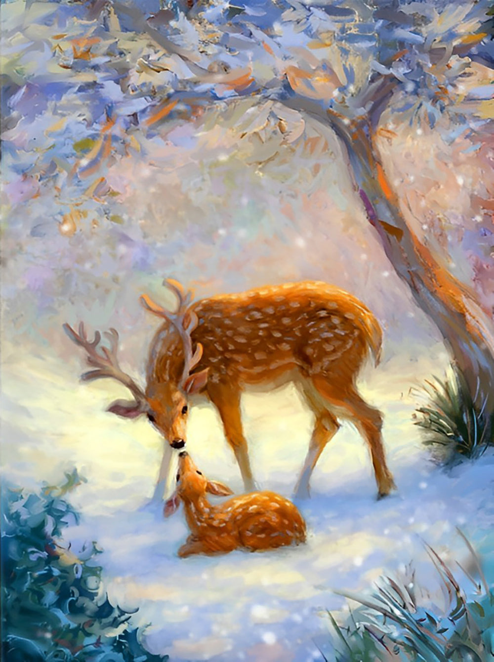 Hert en Kalf onder de Boom Diamond Painting