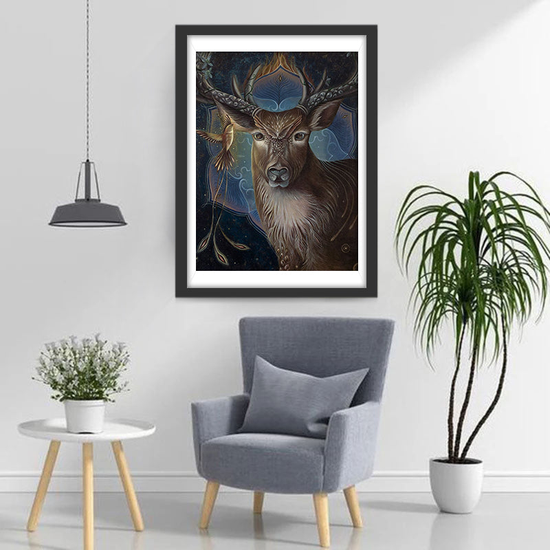 Hert en Vogel op Vintage Achtergrond Diamond Painting