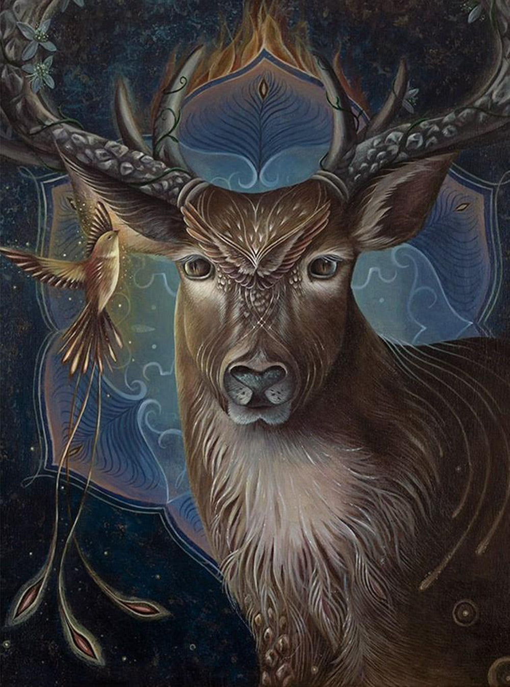 Hert en Vogel op Vintage Achtergrond Diamond Painting
