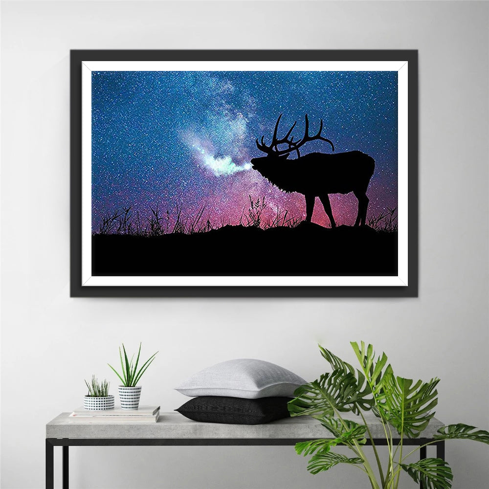Hert Spuwt Mist onder de Sterrenhemel Diamond Painting