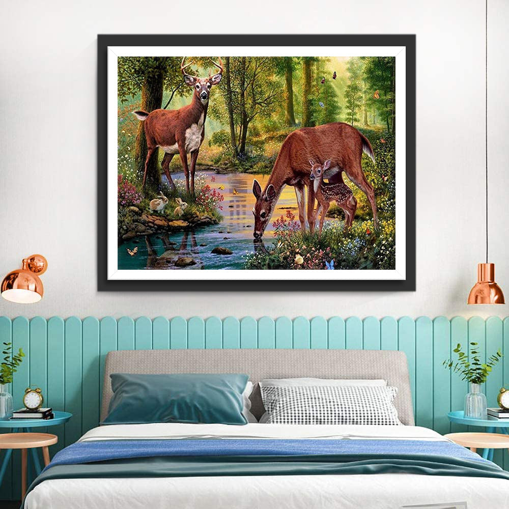 Herten bij Een Bosbeek Diamond Painting