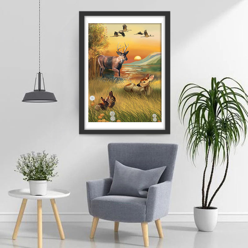 Herten en Dieren bij de Rivier Diamond Painting