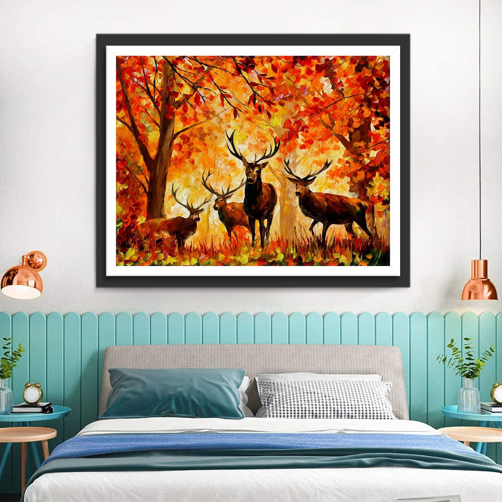 Herten in het Bos in de Herfst Diamond Painting