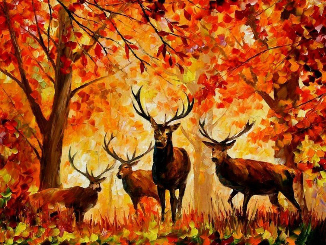 Herten in het Bos in de Herfst Diamond Painting