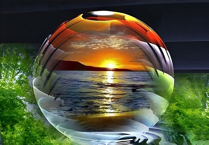 Het Aanblik van de Zonsondergang aan Zee in een Bol Diamond Painting
