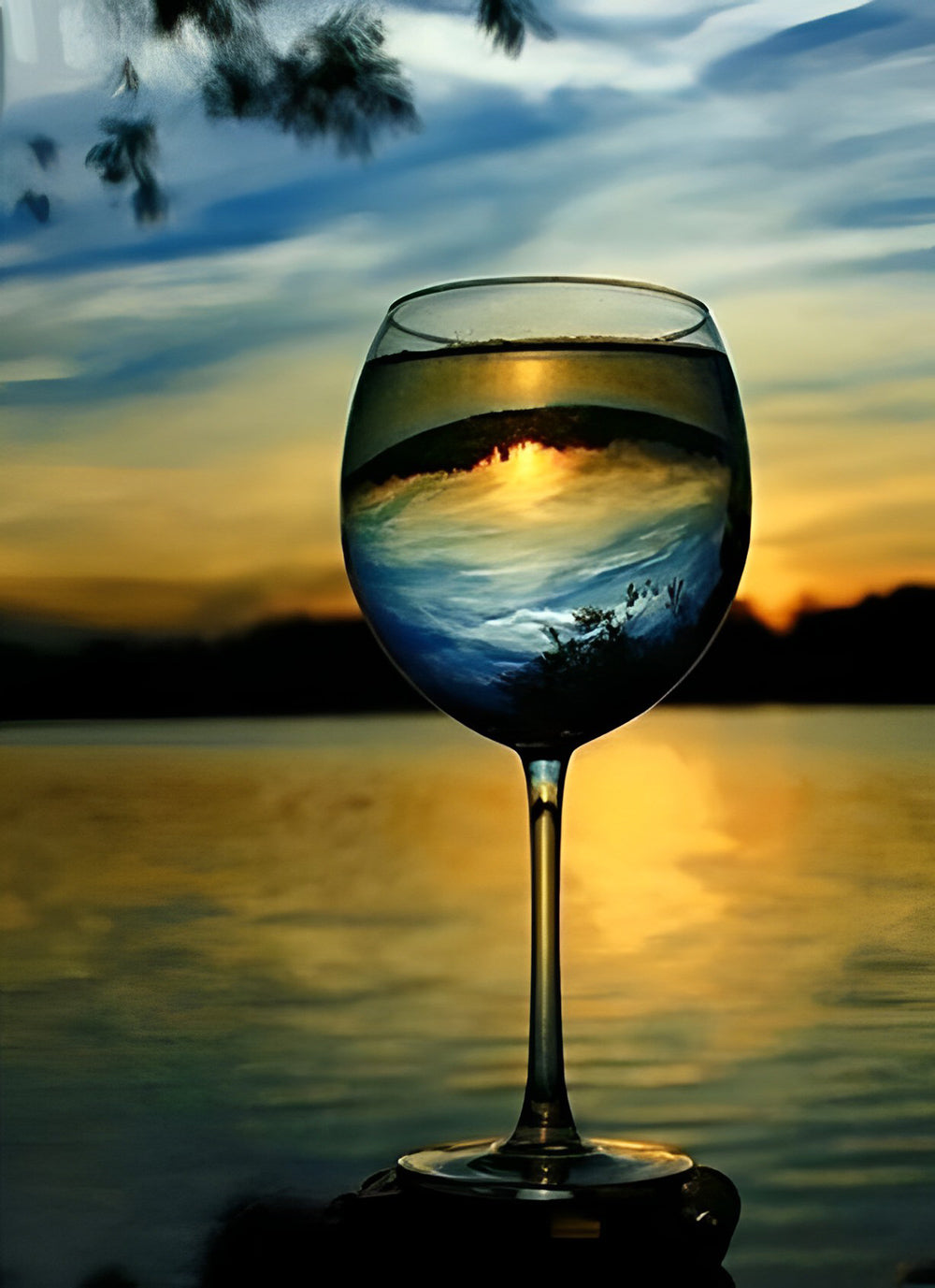 Het Avondlicht in het Wijnkelkglas Diamond Painting