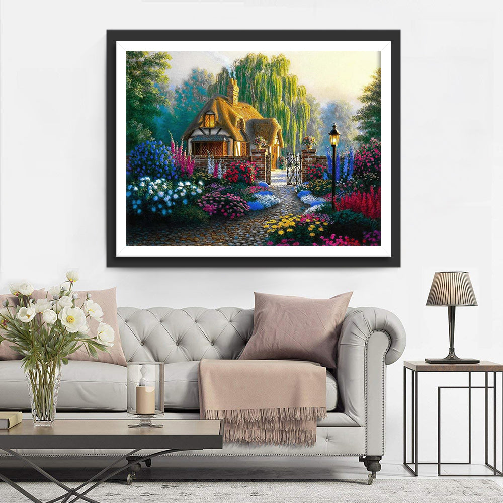 Het Betoverende Landhuisje in de Bloemenweelde Diamond Painting