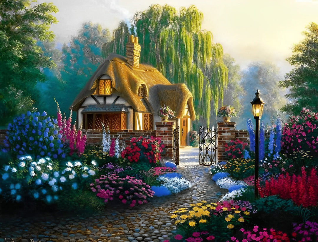 Het Betoverende Landhuisje in de Bloemenweelde Diamond Painting