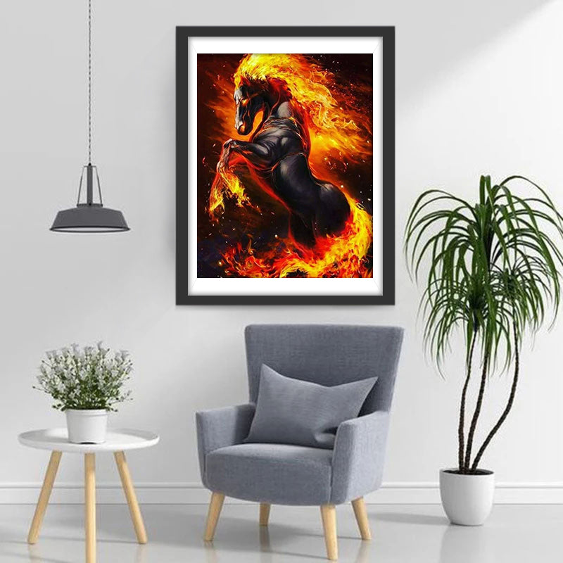 Het Brandende Zwarte Paard Diamond Painting