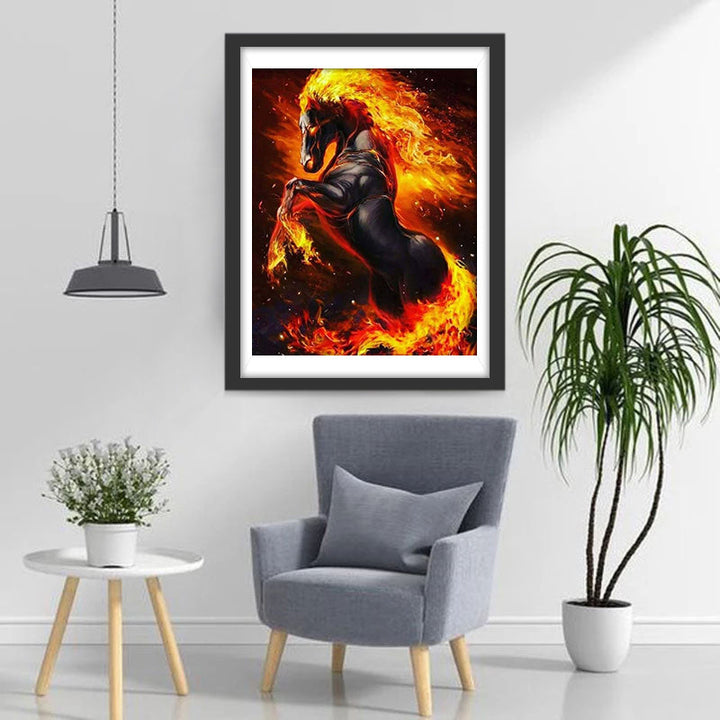 Het Brandende Zwarte Paard Diamond Painting