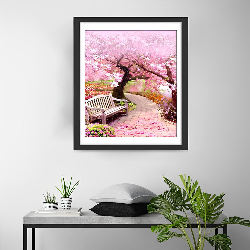Het Dromerige Kersenbloesemparadijs met Wandelpad en Bankje Diamond Painting