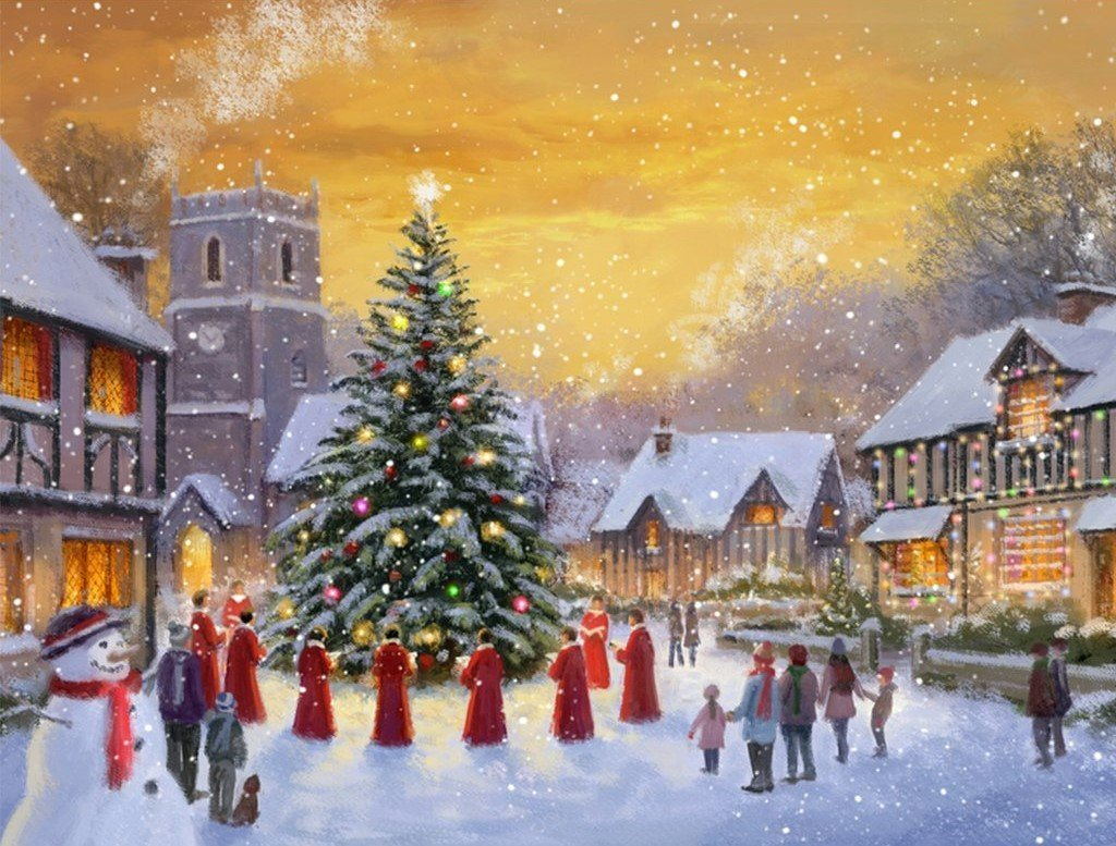 Het Feestelijke Dorpje met Grote Kerstboom Diamond Painting