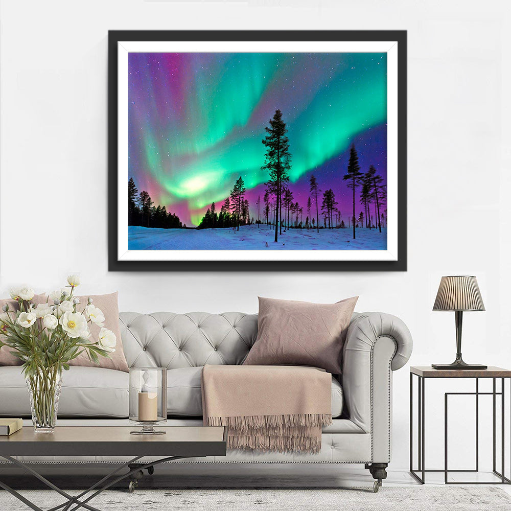 Het Gloeiend Noorderlicht Boven de Sneeuwvlakte Diamond Painting