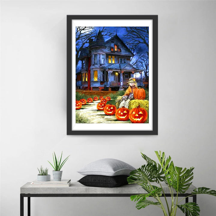 Het Griezelige Huis en het Leuke Pompoenmeisje Diamond Painting