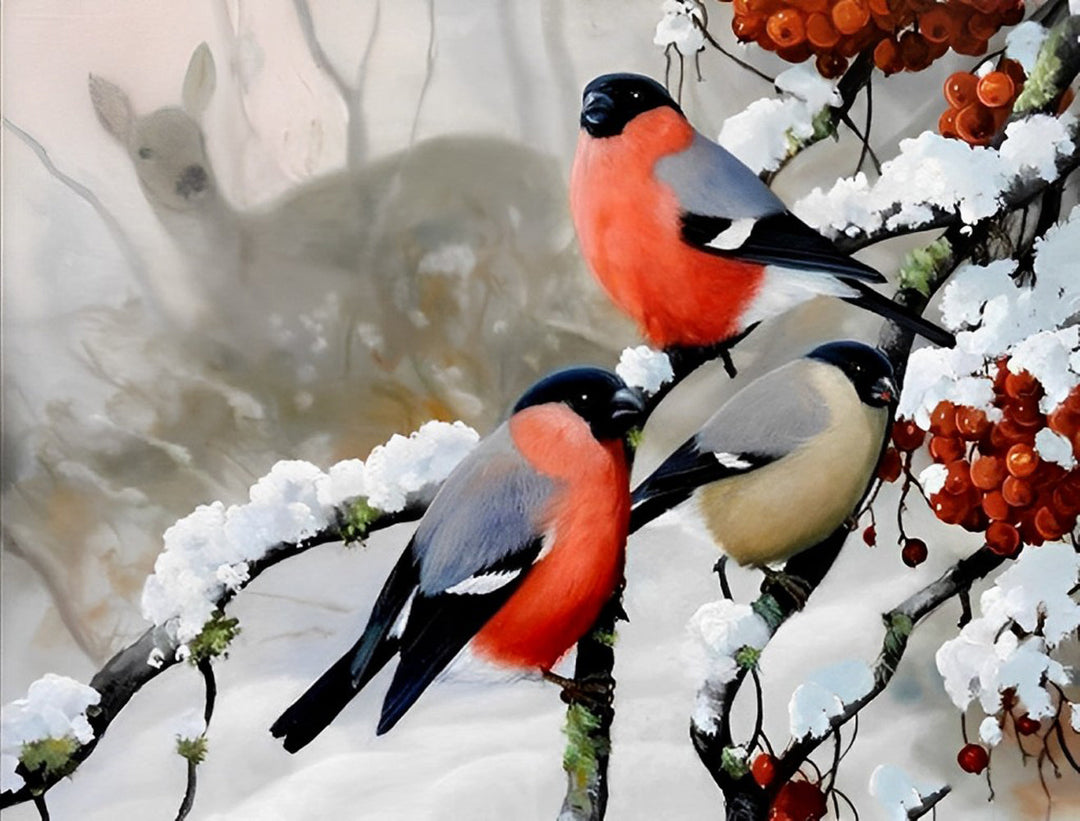 Het Hert en de Vogels op de Tak Diamond Painting
