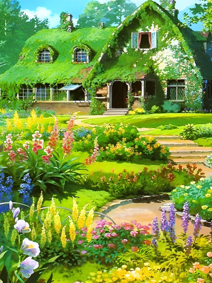 Het Huis in de Magische Bloementuin Diamond Painting