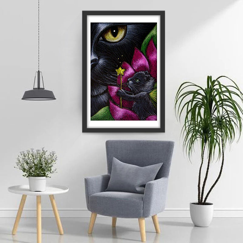 Het Katje Neemt de Ster en Geeft Deze aan de Zwarte Kat Diamond Painting