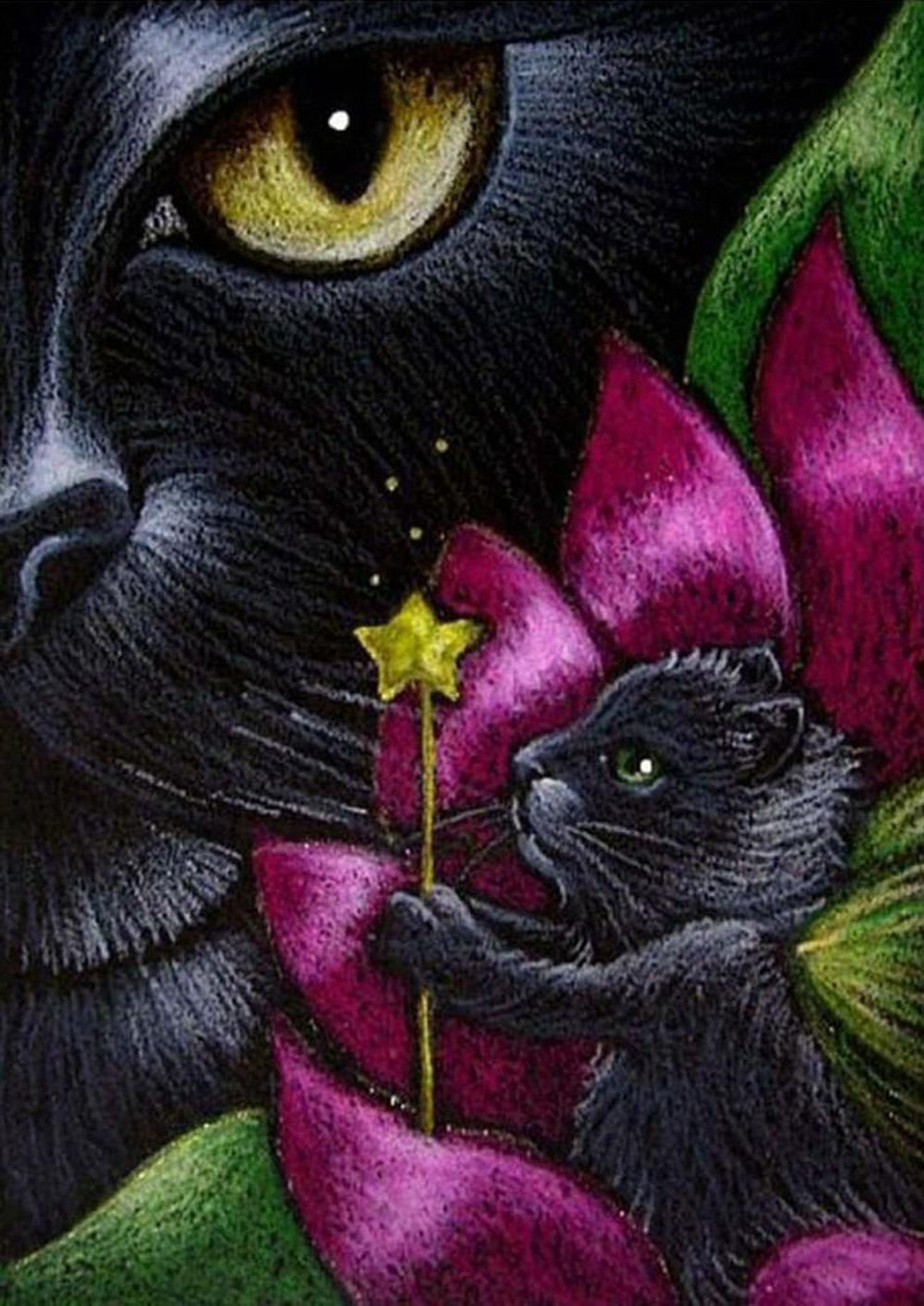 Het Katje Neemt de Ster en Geeft Deze aan de Zwarte Kat Diamond Painting