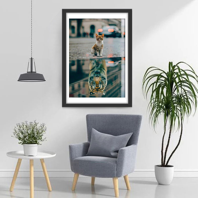 Het Kleine Katje op Straat en de Weerspiegeling van de Tijger Diamond Painting
