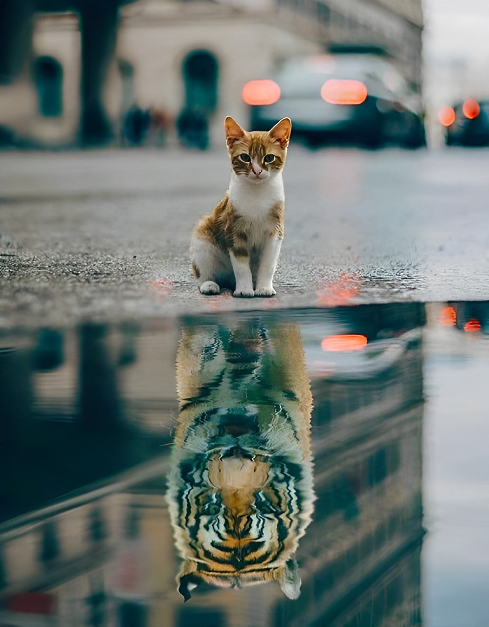 Het Kleine Katje op Straat en de Weerspiegeling van de Tijger Diamond Painting