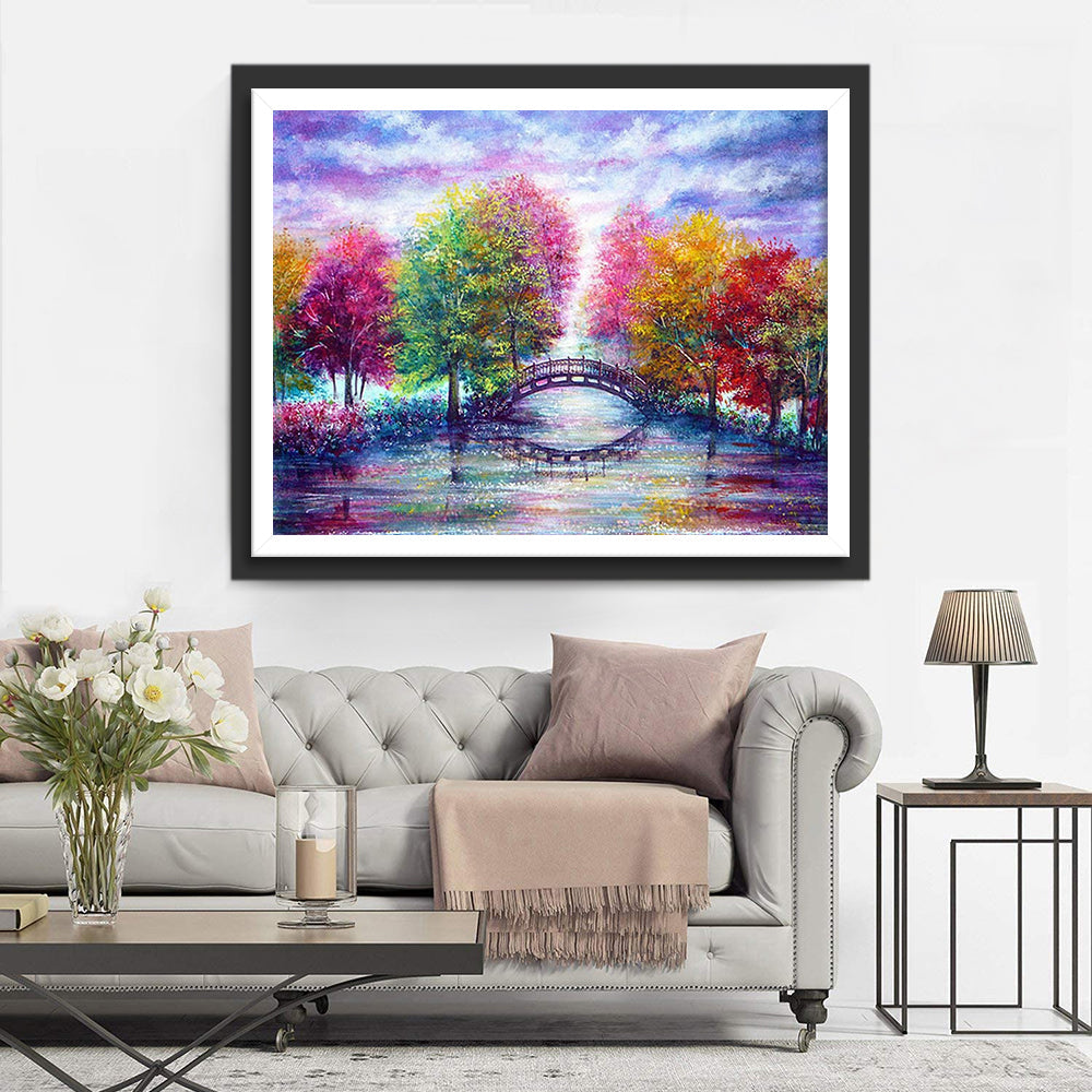 Het Kleurrijke Bos en de Brug Diamond Painting