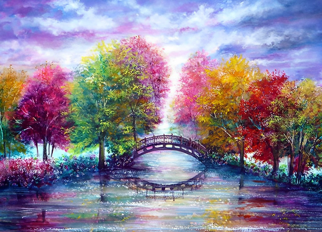 Het Kleurrijke Bos en de Brug Diamond Painting