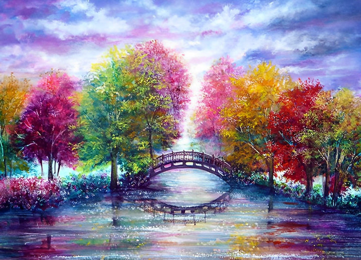 Het Kleurrijke Bos en de Brug Diamond Painting