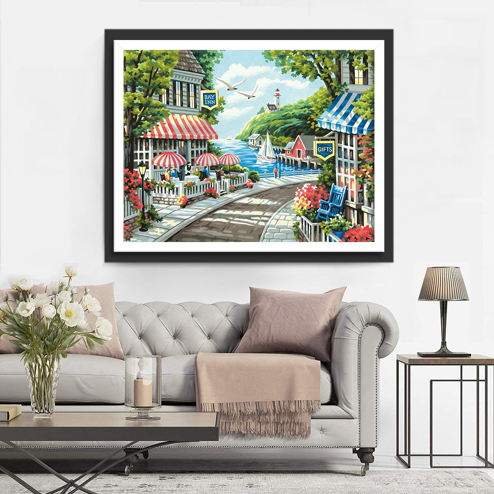 Het Kleurrijke en Levendige Kustdorpje Diamond Painting