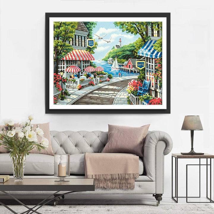 Het Kleurrijke en Levendige Kustdorpje Diamond Painting
