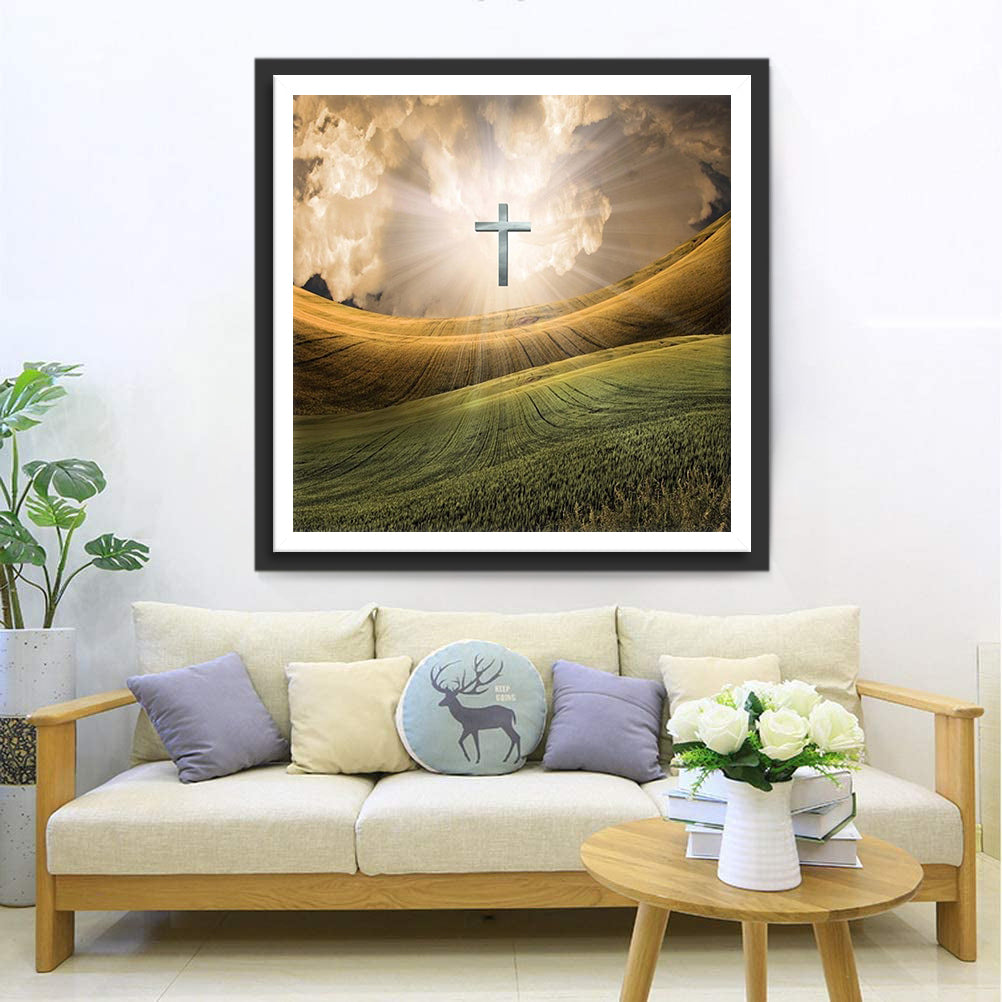 Het Kruis in de Gloed van de Hemel Diamond Painting