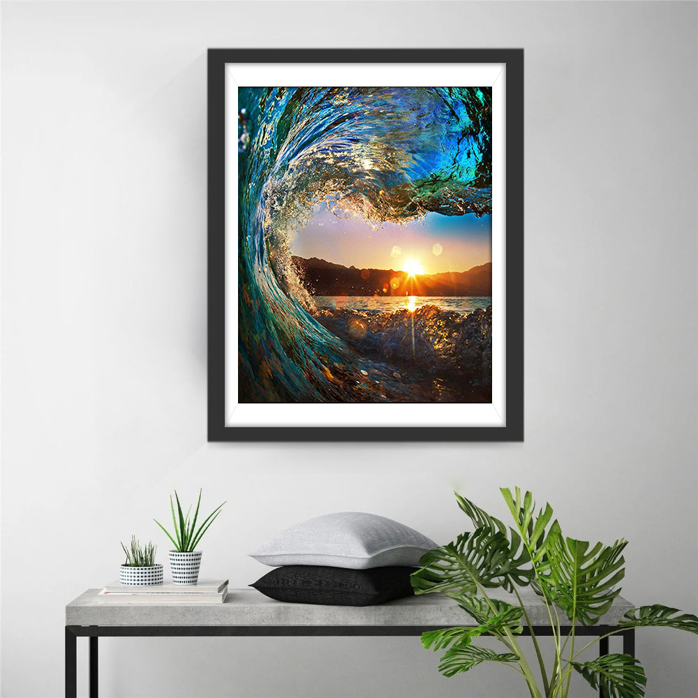 Het Magische Kader van de Golf bij Zonsondergang Diamond Painting