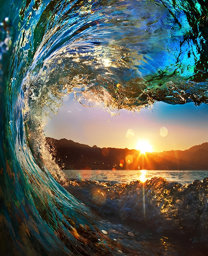 Het Magische Kader van de Golf bij Zonsondergang Diamond Painting