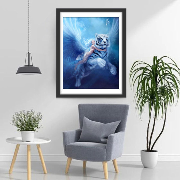 Het Meisje Leunt op de Tijger met Vleugels Diamond Painting