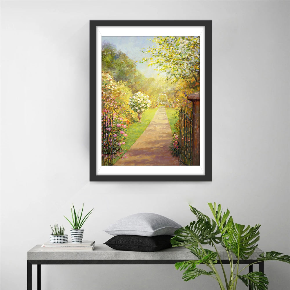 Het Poëtische Tuinpad tussen de Bloemen en Bladeren Diamond Painting