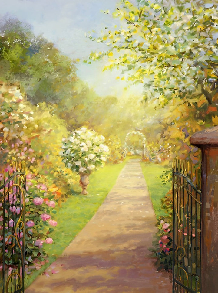 Het Poëtische Tuinpad tussen de Bloemen en Bladeren Diamond Painting