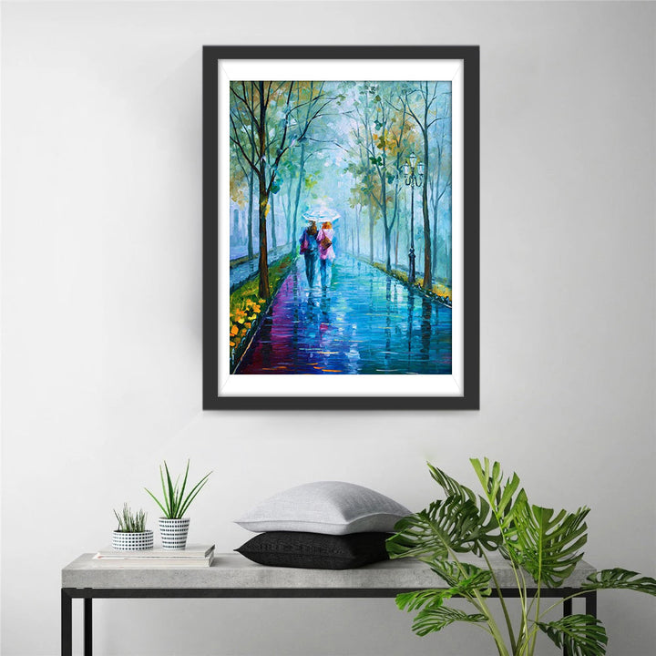 Het Regenpad met het Koppeltje en de Paraplu Diamond Painting