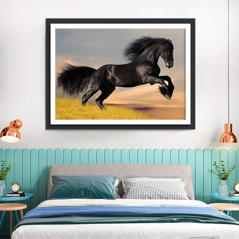 Het Rennende Zwarte Paard Diamond Painting