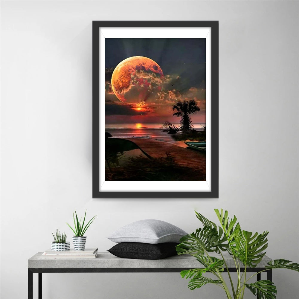 Het Rode Maanlicht over de Zee Diamond Painting