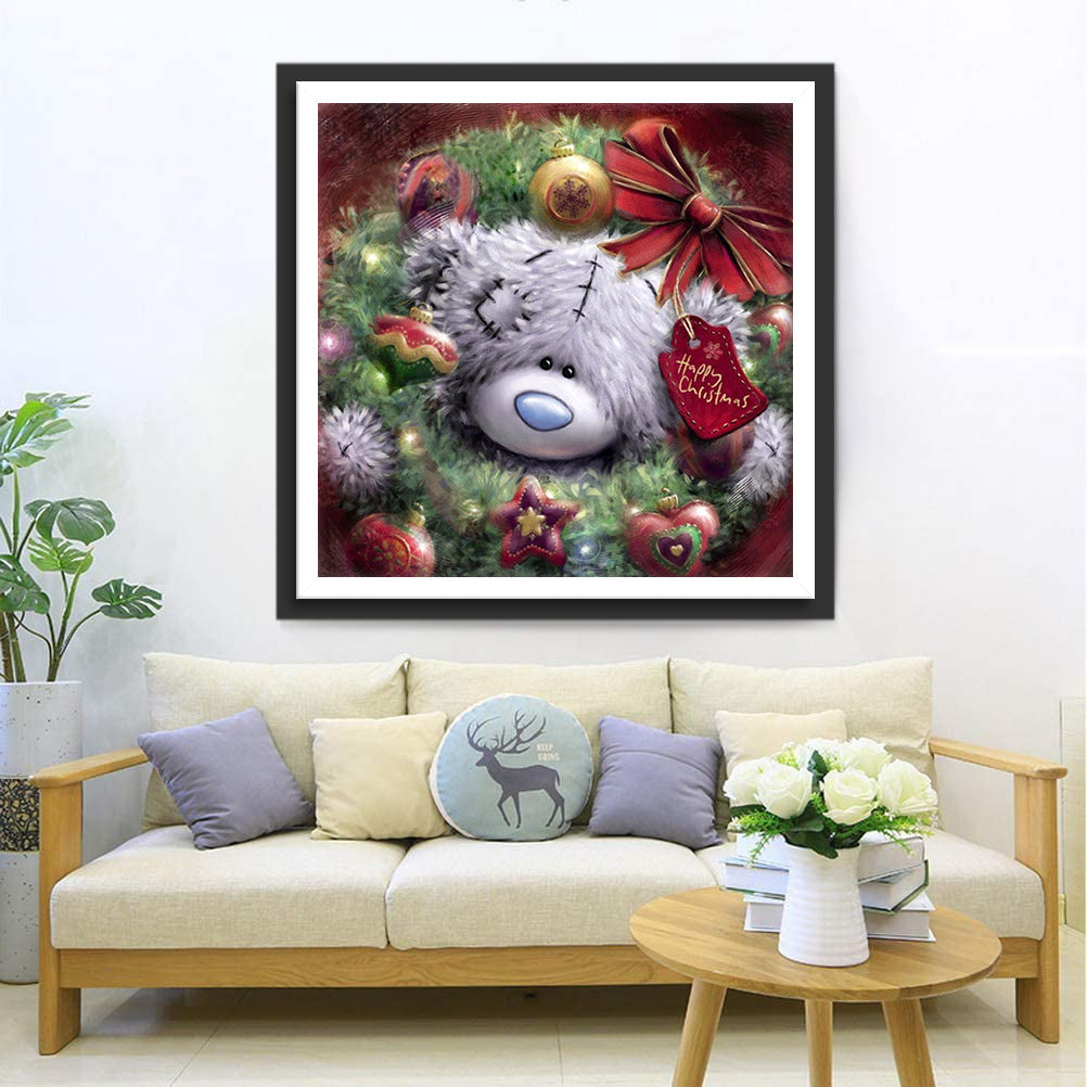 Het Schattige Knuffelberenpopje in de Kerstkrans Diamond Painting