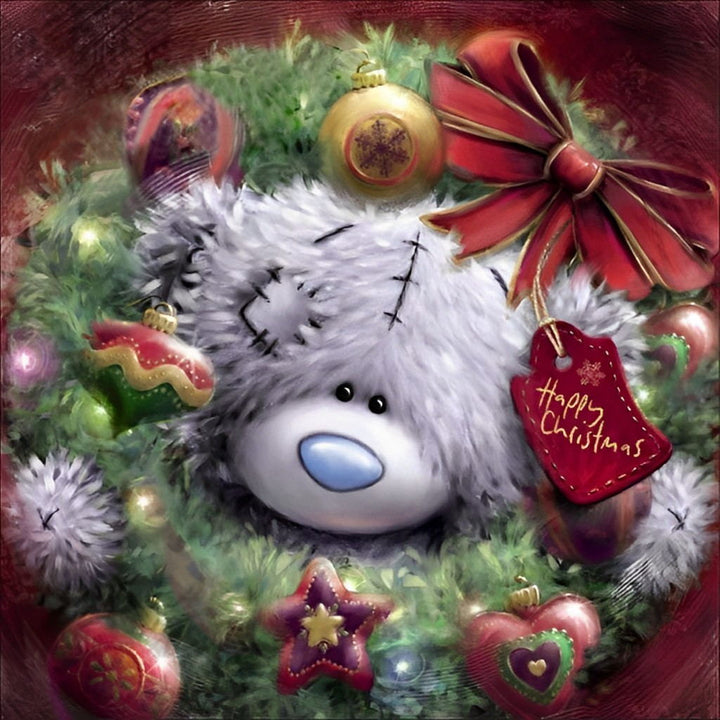 Het Schattige Knuffelberenpopje in de Kerstkrans Diamond Painting