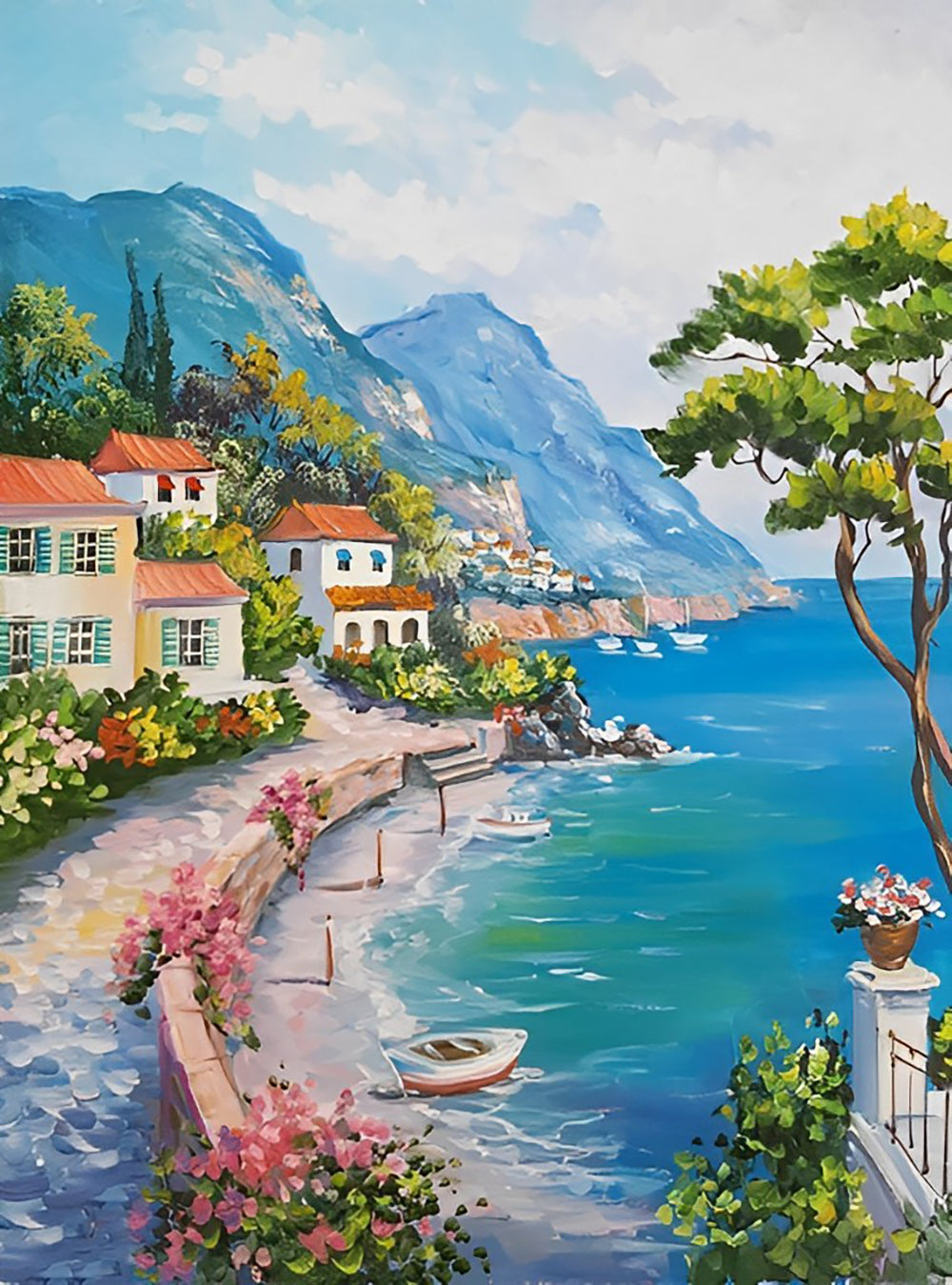 Het Schitterende Beeld van de Baai met Huizen en Bomen Diamond Painting