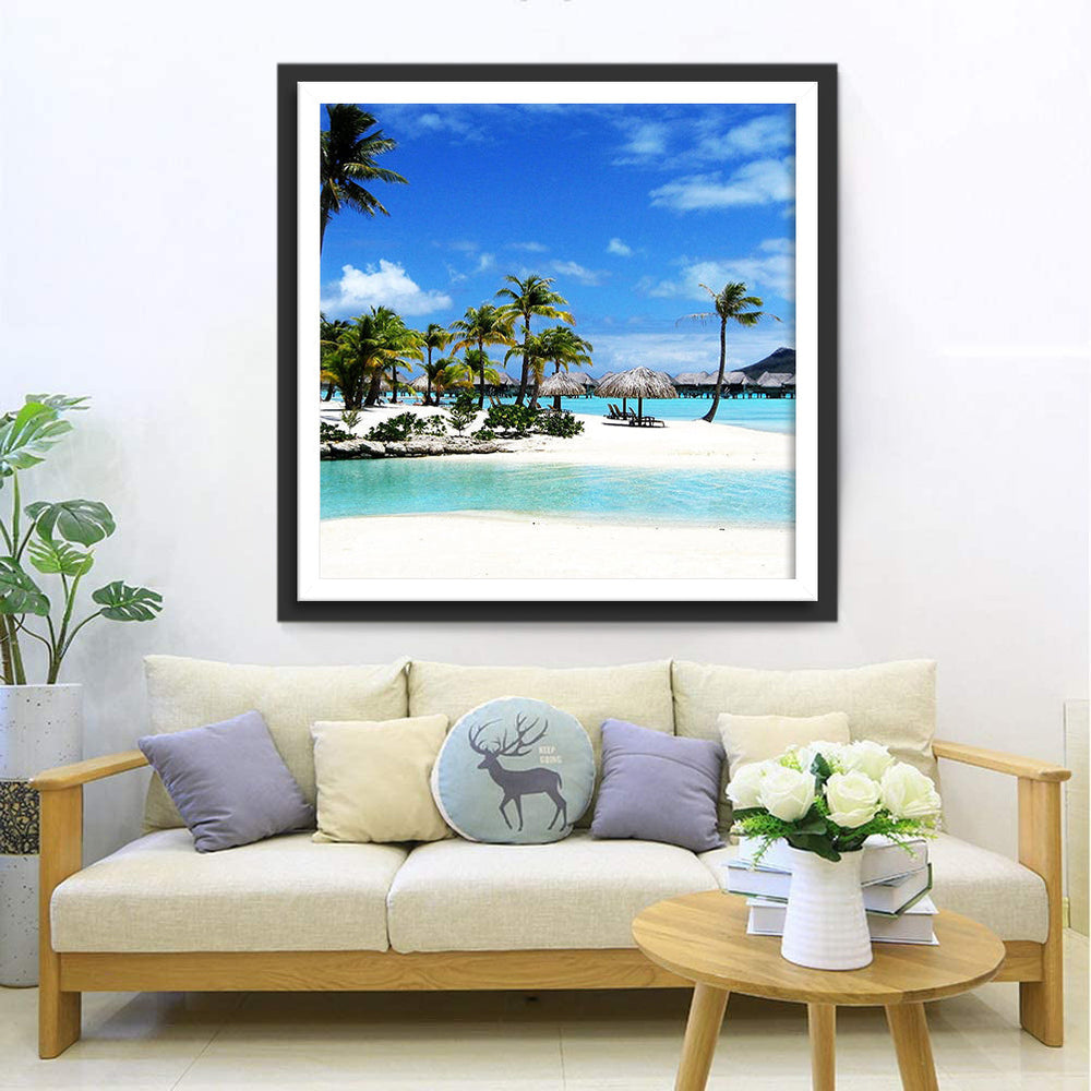 Het Tropische Paradijs met Palmen en Turquoise Zee Diamond Painting