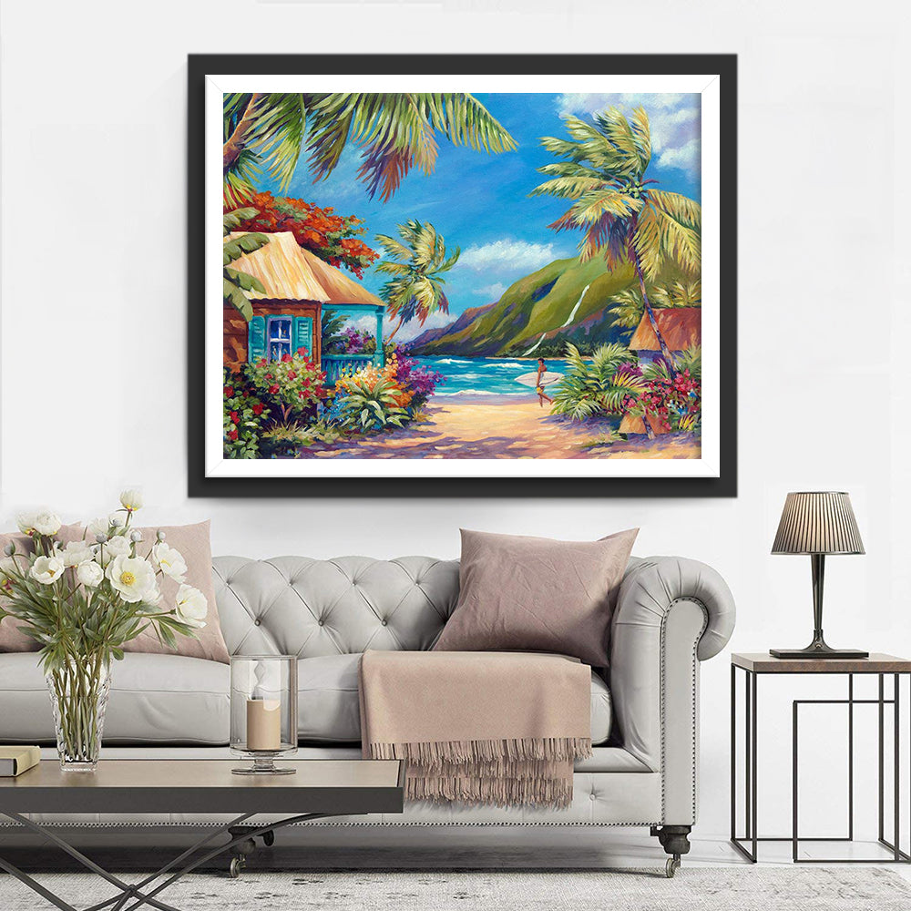 Het Tropische Strandhuisje aan de Kust Diamond Painting