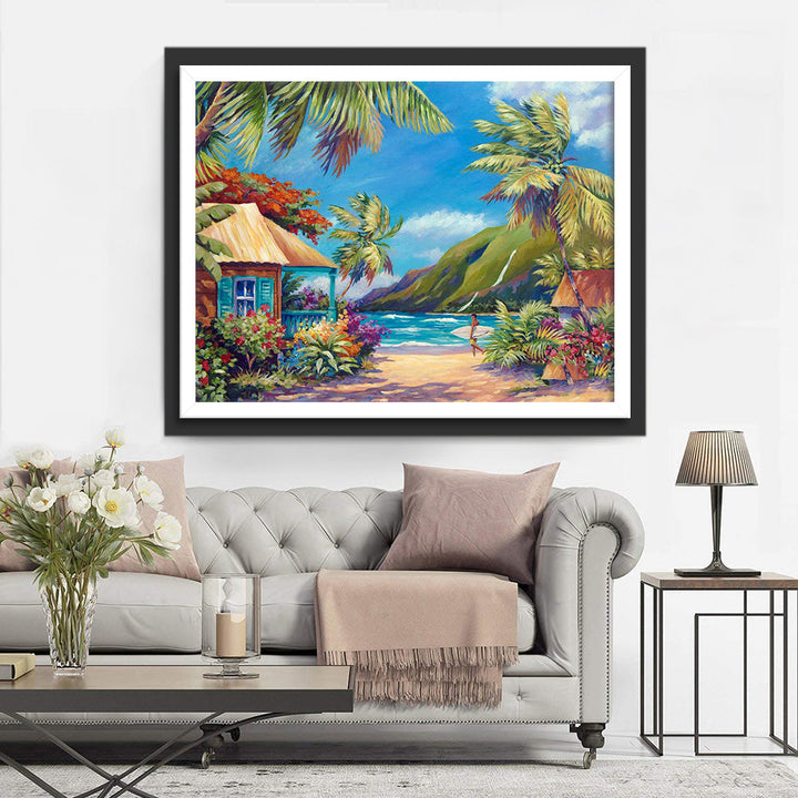 Het Tropische Strandhuisje aan de Kust Diamond Painting