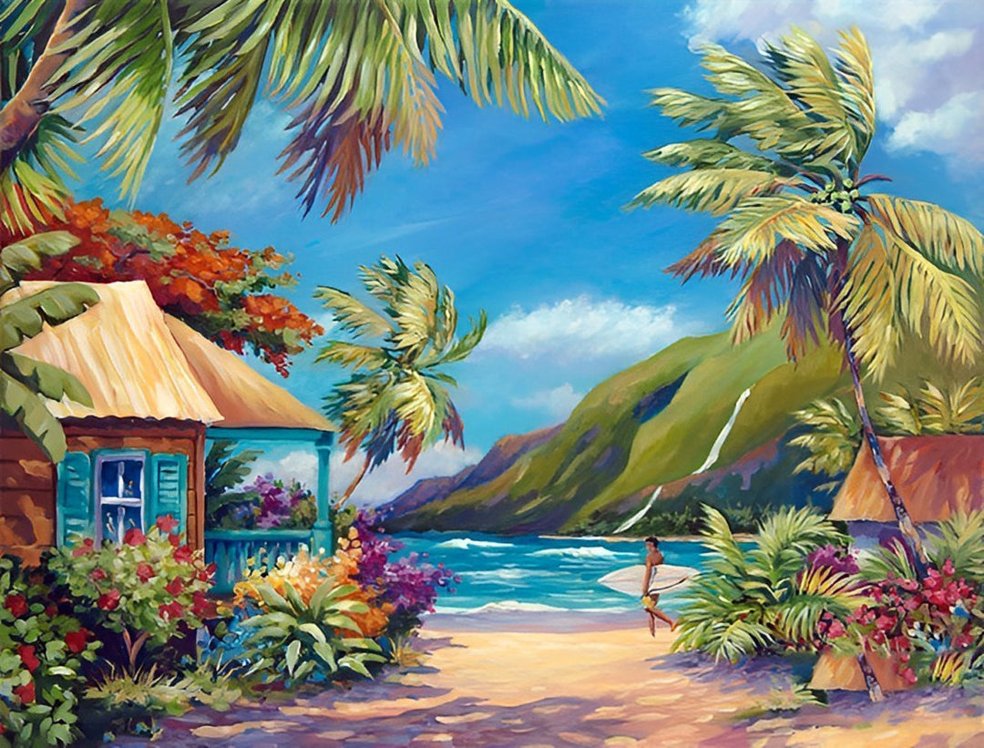 Het Tropische Strandhuisje aan de Kust Diamond Painting